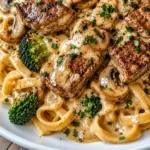 Smoky Parmesan Steak Linguine with Broccoli and Mushrooms