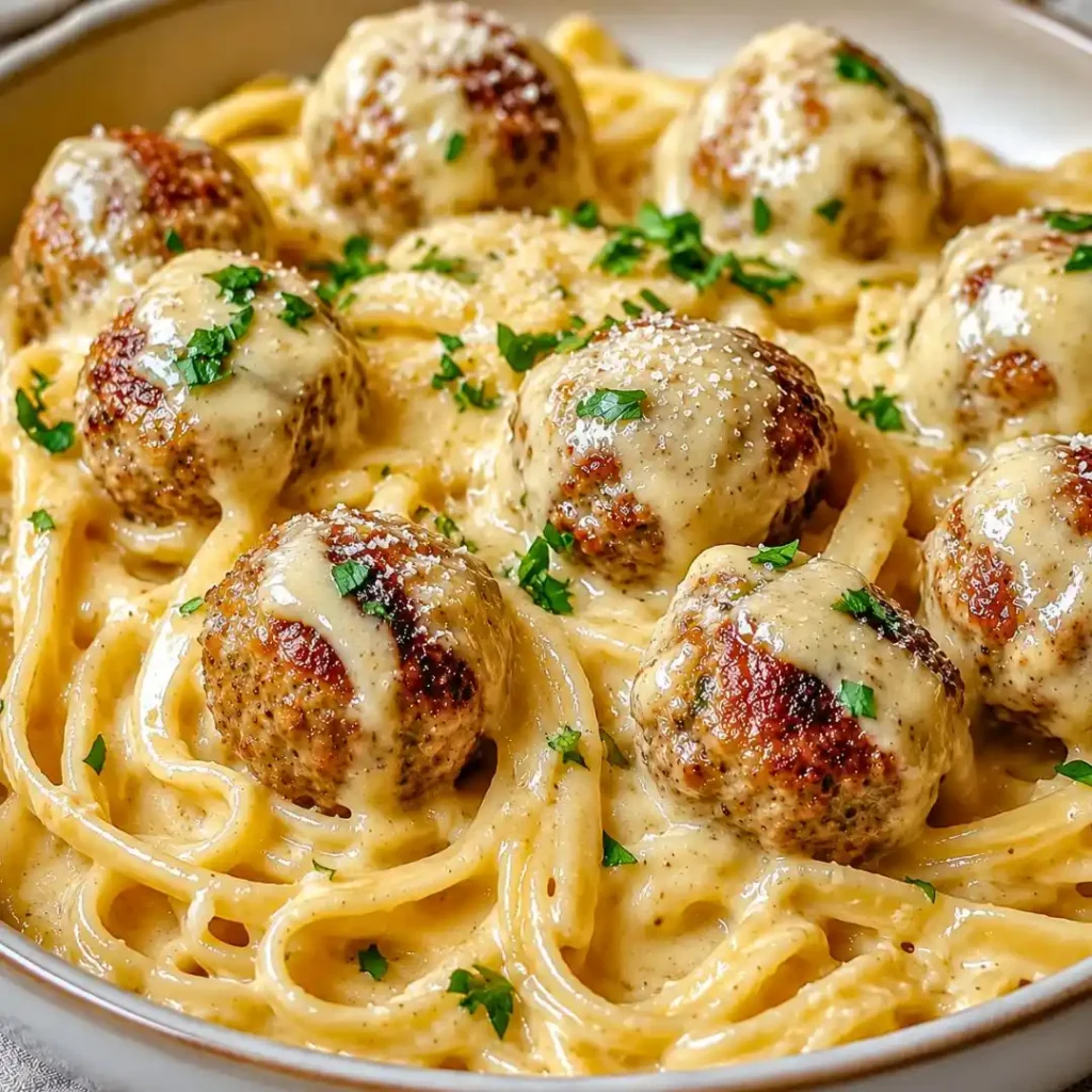 Parmesan Linguine & Garlic Butter Meatballs
