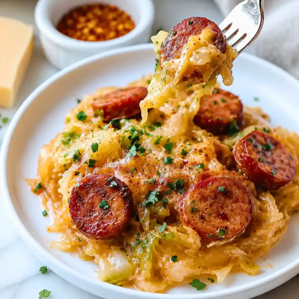 Keto Cajun Sausage Cabbage Alfredo