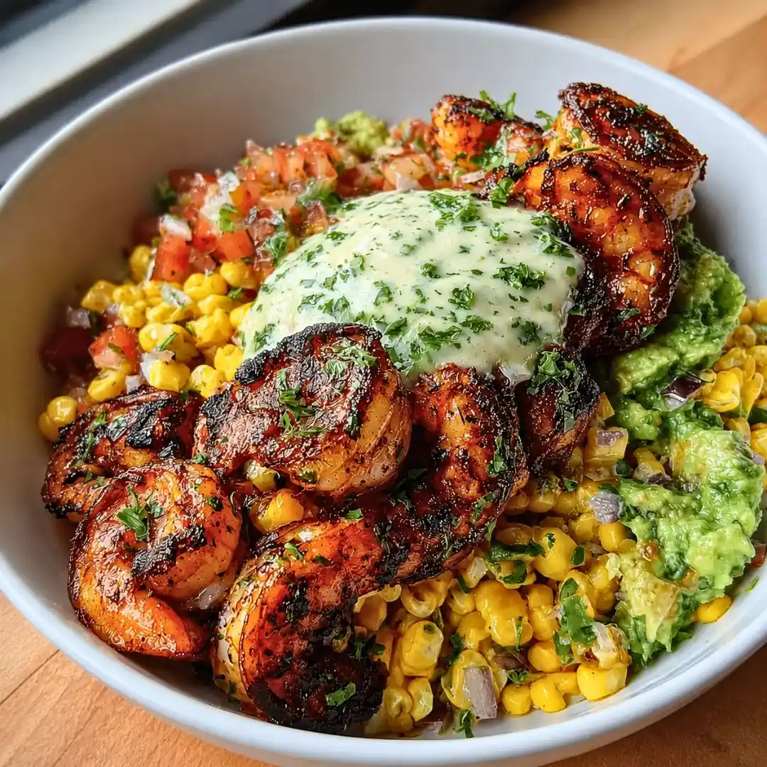 Easy Grilled Shrimp Bowl With Avocado & Corn Salsa