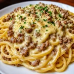 Creamy Beef Linguine with Cheesy Garlic Butter Alfredo