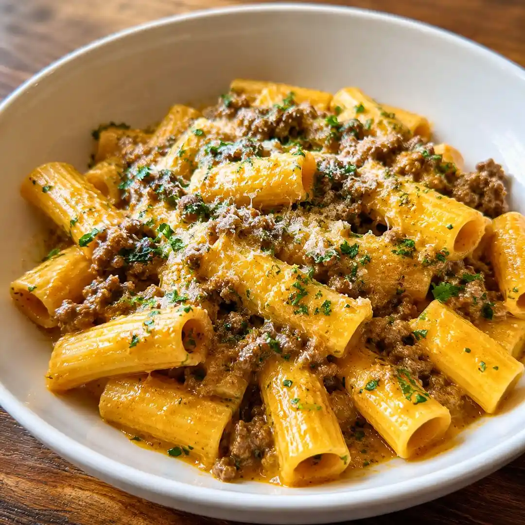 Creamy Parmesan Beef Rigatoni with Garlic Butter Sauce: Comfort Food at Its Best