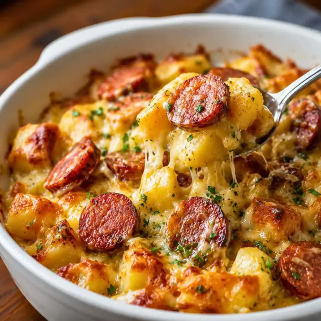 Kielbasa Sausage Cheesy Potato Casserole