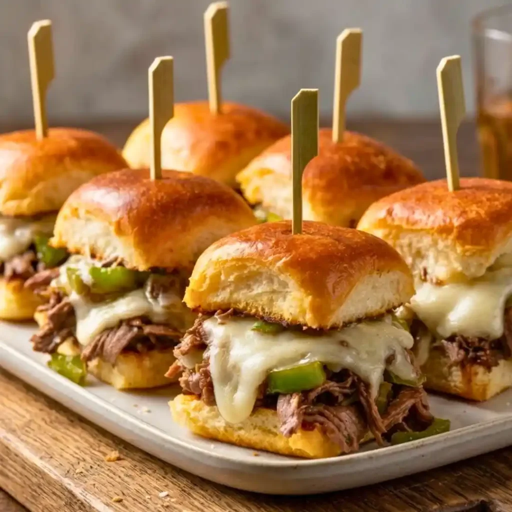 Philly Cheesesteak Style Roast Beef Sliders Hawaiian Rolls