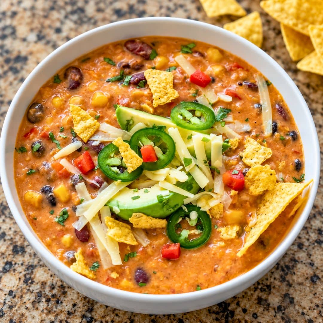 Creamy Vegetarian Tortilla Soup (Easy & Hearty)