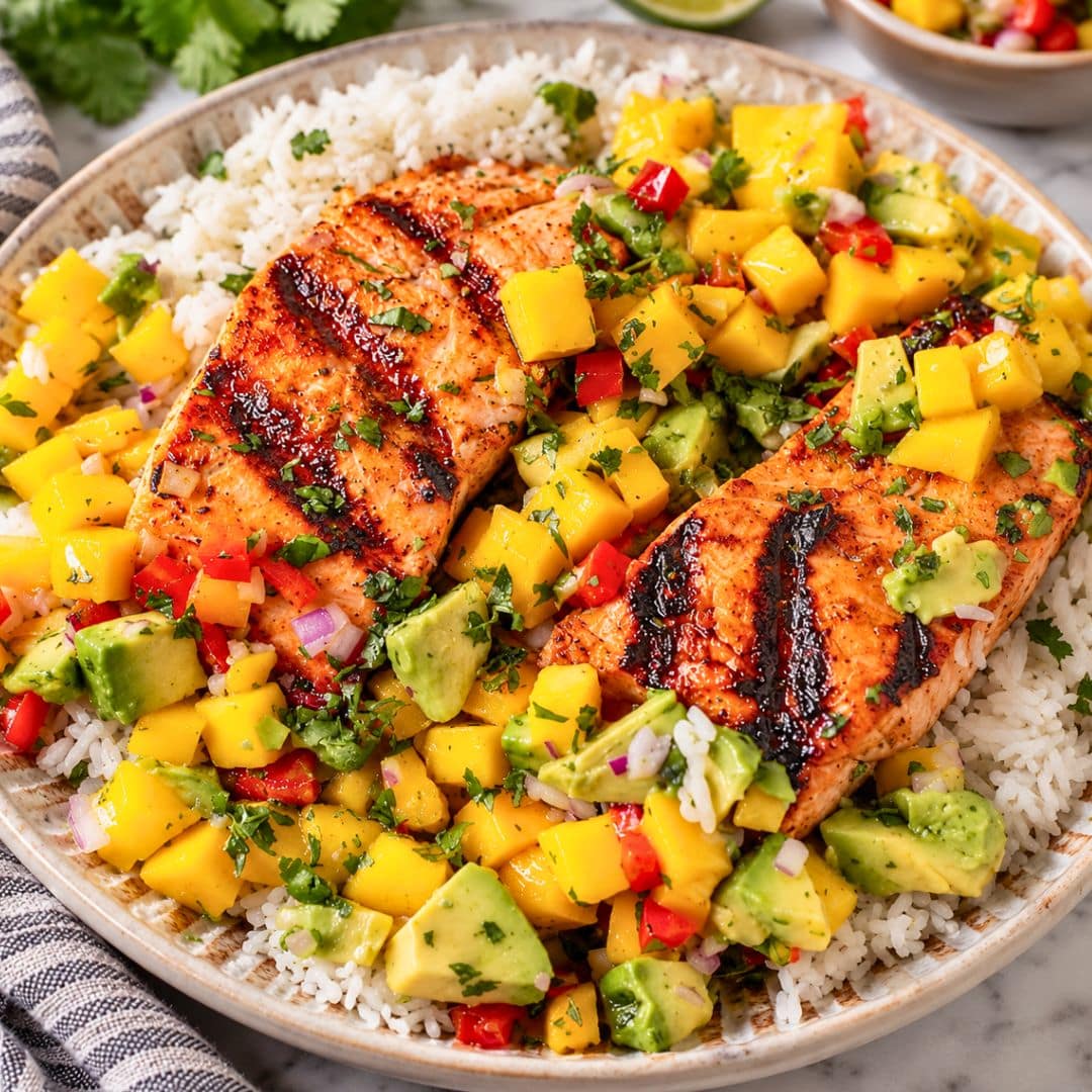 Mango Salmon with Avocado Salsa