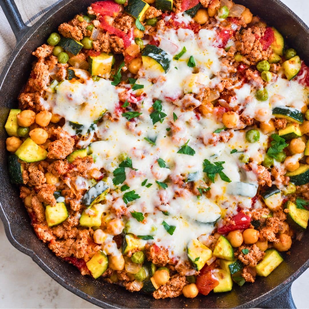 Ground Turkey Zucchini Chickpea Skillet