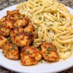 Healthy Garlic Chicken Spaghetti with Light Creamy Alfredo Sauce
